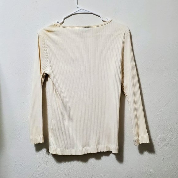 Land's End Women Cream Ribbed Blouse - Picture 7 of 8